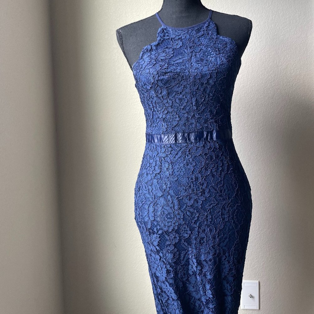 Lulu's Blue Lace Floor-Length Dress